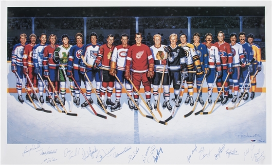 500 Goal Scorers Multi Signed Lithograph With 16 Signatures Including Howe, Bossy & Hull - AP 63/200 (PSA/DNA)
